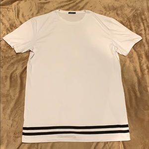 NWOT Extra Long White Short Sleeve w/ Black Stripe